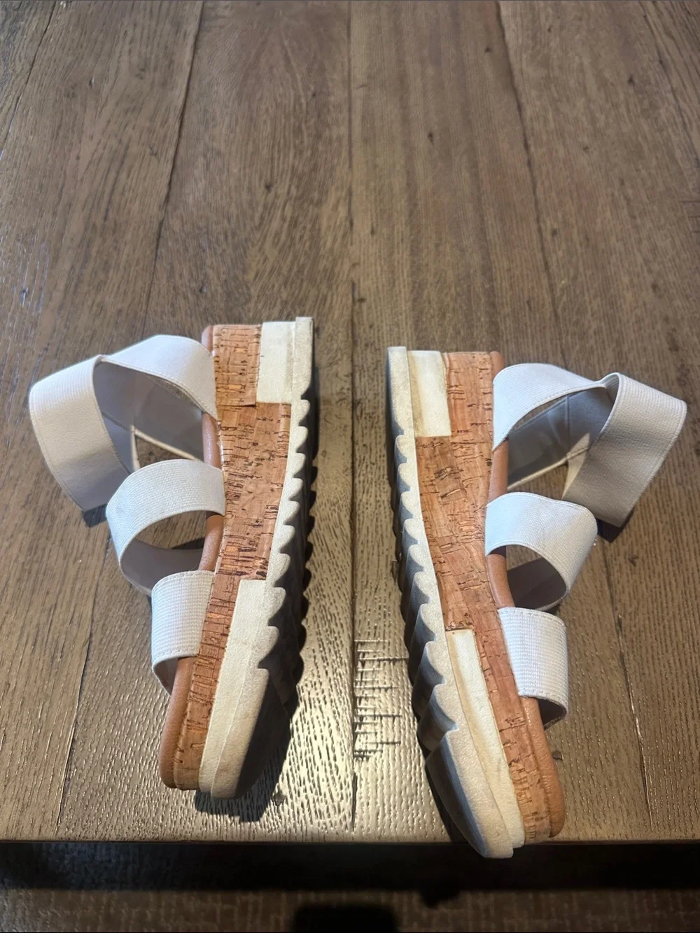 Women's Cream Elastic Strap Platform Sandals with Cushioned Footbed